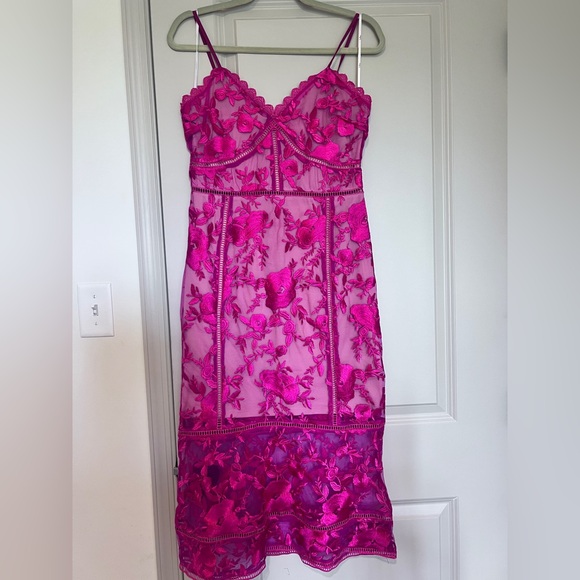 Lulu's Fuchsia Lace Midi Dress - Picture 2 of 3